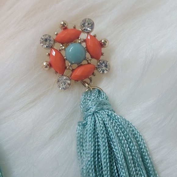 Coral and Turquoise Fringe Earrings - Picture 3 of 5